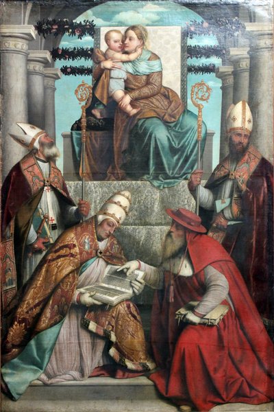 Virgin and Child Enthroned with the Four Fathers of the Latin Church by Moretto da Brescia